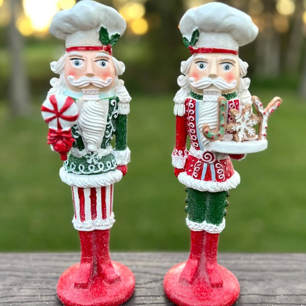 Red and Green Candy Nutcracker Figurines Christmas Decorations Set of 2